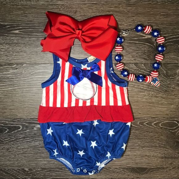 Other - New Baby girls boutique patriotic baseball onesie